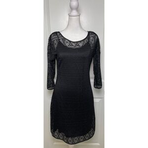 Express Women's Medium Black Crochet Lace Dress Mesh Yoke Bodycon
